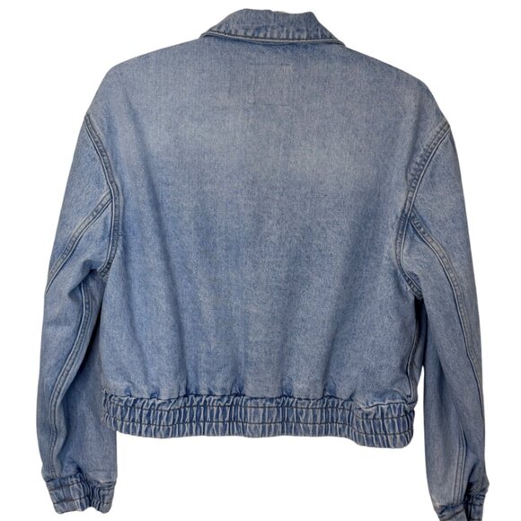 Mango blue collared full zip denim bomber jacket size M - Picture 10 of 14